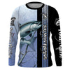 Maxcorners Chinook salmon fishing blue camo Custom name King salmon fishing Long sleeve, Long Sleeve Hooded LM0201
