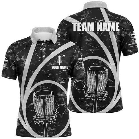 Maxcorners Mens disc golf polo shirt custom team name black camo disc golf basket personalized disc golf shirt MT0510