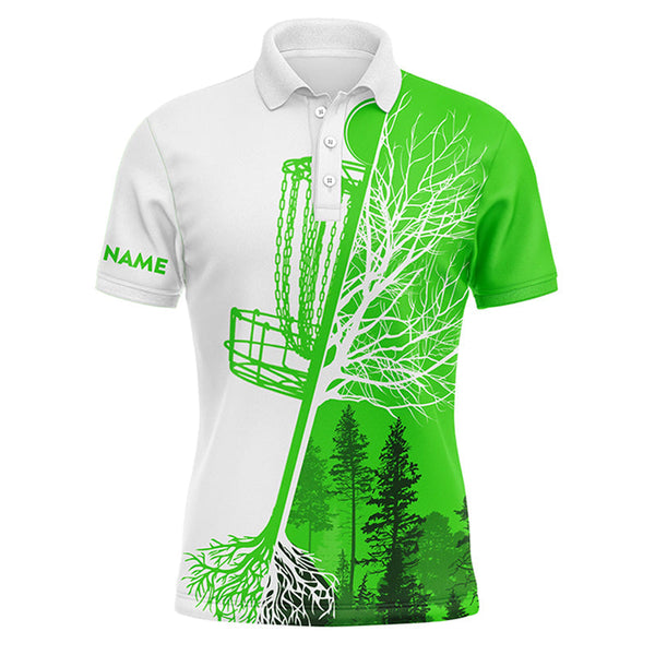 Maxcorners Mens disc golf polo shirt custom name green and white disc golf basket, personalized disc golf shirts MT0510