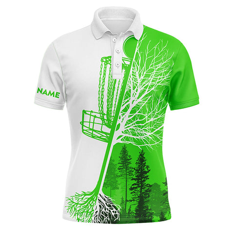 Maxcorners Mens disc golf polo shirt custom name green and white disc golf basket, personalized disc golf shirts MT0510
