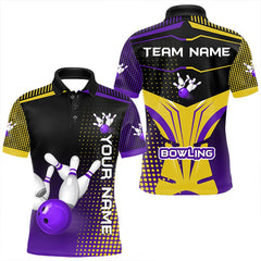 Maxcorners Yellow and Purple pattern Bowling shirts For Men Custom Team Bowling Jerseys, Gift For Bowler LM1112