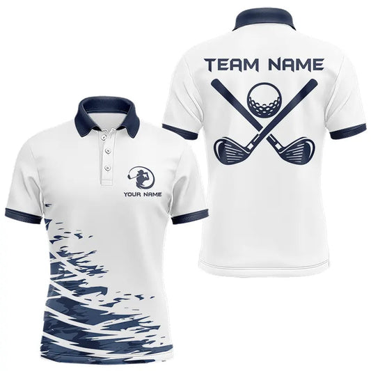 Maxcorners Blue And White Mens Golf Polo Shirts Custom Golf Attire For Mens And Women  Personalized Golf Gifts