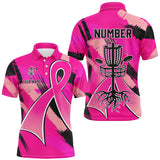 Maxcorners Pink ribbons Breast Cancer Mens disc golf polo shirt custom team breast cancer disc golf jersey MT0510