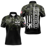 Maxcorners Black Green Camo Mens Disc golf polo shirts custom American Flag patriotic team disc golf jerseys MT0510