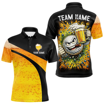 Maxcorners Custom Yellow Funny Beer Golf Polo Shirts For Men, golf outfits for men, Personalized golf gifts LM1202