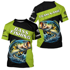 Maxcorners Black Green Bass fishing Custom Long Sleeve Tournament Fishing Shirts, Performance Bass Fishing Jersey MT2108