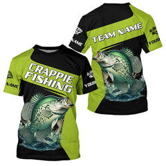 Maxcorners Black Green Crappie fishing Custom Long Sleeve Tournament Fishing Shirts, Crappie Fishing Jerseys MT2108