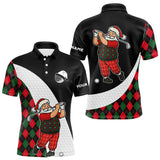 Maxcorners Funny Santa Golf Christmas Mens Polo Shirt green and red argyle pattern Custom Golf outfit For Men LM1411