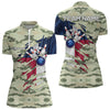Maxcorners Texas Flag Green Camo Bowling Polo, Quarter Zip Shirts For Men Custom Texas Bowling Team Jerseys