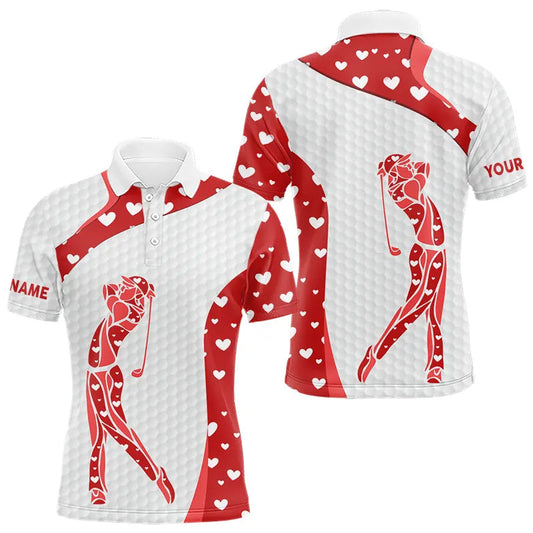 Maxcorners Personalized Red Hearts pattern matching golf polo shirts for couples custom Valentine golf gifts