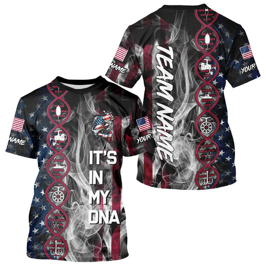 Maxcorners Personalized Red, White & Blue Smoke American Flag Patriotic Largemouth Bass Fishing shirts LM1812