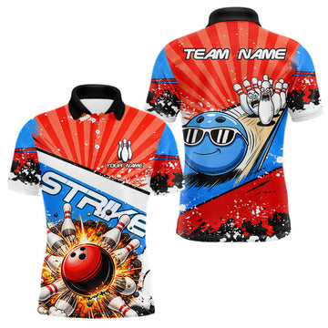 Maxcorners Funny Bowling Boom Strike Bowling Shirt For Men Custom Red, White and Blue retro Team Bowling Jerseys LM2602