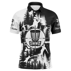 Maxcorners Black and white Mens disc golf polo shirts custom disc golf basket disc golf shirt, disc golf gifts MT0510
