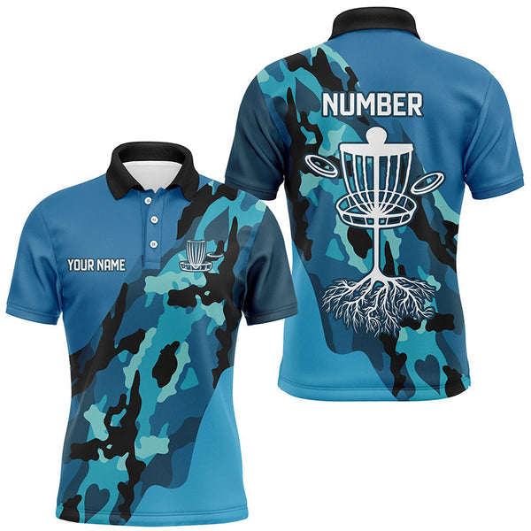 Maxcorners Blue Camo Mens golf polo shirts custom name and number disc golf team jerseys, disc golf shirts MT0510