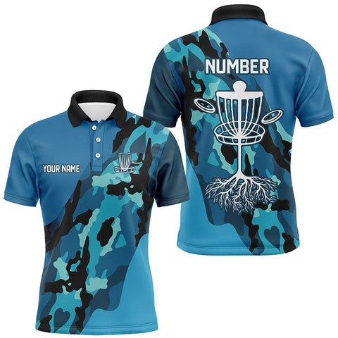 Maxcorners Blue Camo Mens golf polo shirts custom name and number disc golf team jerseys, disc golf shirts MT0510