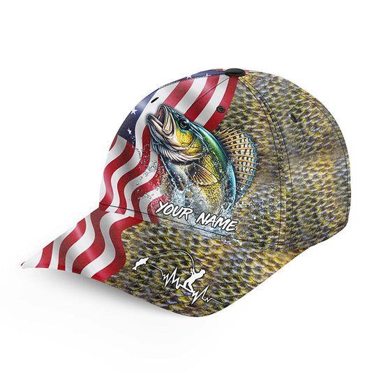 Maxcorners Walleye Fishing Scales American Flag Custom Patriotic Walleye Fishing Baseball Cap