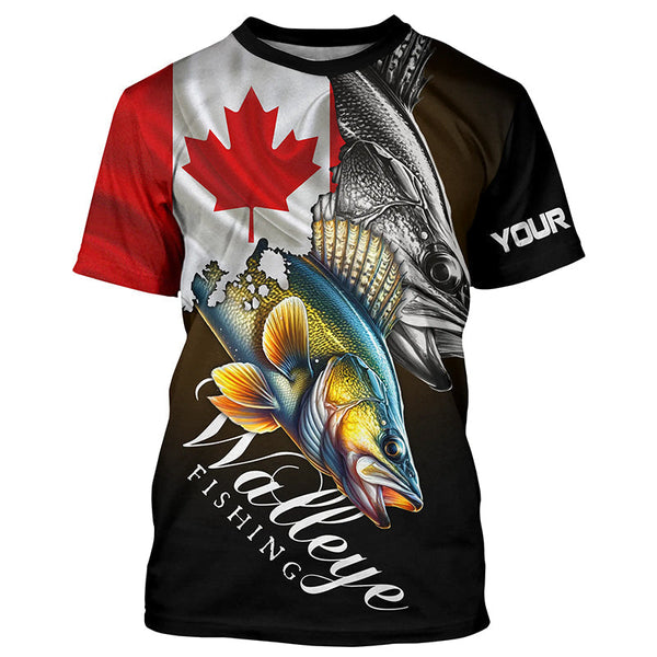 Maxcorners Walleye UV protection long sleeves fishing shirt Canada flag patriot Customize walleye fisherman gifts MT2108