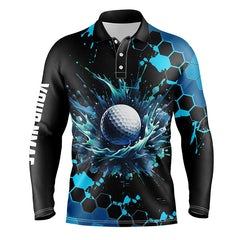 Maxcorners Golf Black And Blue Watercolor Customized Name 3D Polo Shirt Unisex