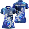 Maxcorners Bowling Shirts Custom Blue Light Bowling Ball Pins Hexagon Pattern Bowling Team Jersey