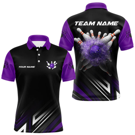 Maxcorners Personalized Bowling shirts for men custom Black and Purple Bowling team jerseys, gift for bowlers LM0404