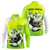 Maxcorners Green Skull Bowling Ball And Pins Bowling Polo, Quarter Zip Shirts For Men Custom Team Bowling Jerseys