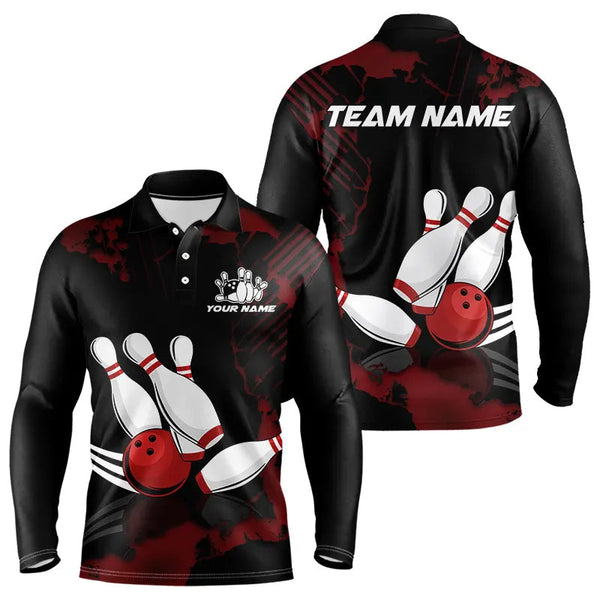 Maxcorners Black And Red Bowling Shirts For Men And Women Custom Bowling Team League Jerseys, Gift For Bowlers