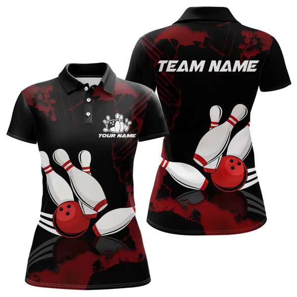 Maxcorners Black And Red Bowling Shirts For Men And Women Custom Bowling Team League Jerseys, Gift For Bowlers