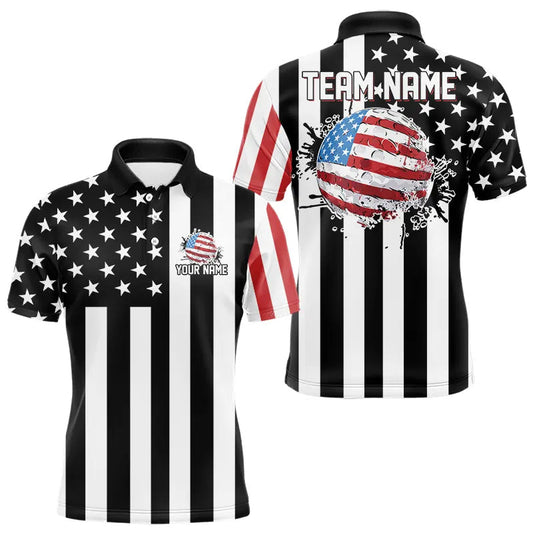 Maxcorners Men's golf polo shirts custom Red, white and black American flag mens golf tops, best golf gifts LM1501