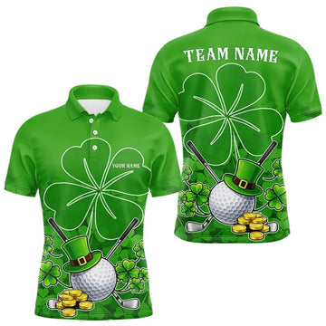 Maxcorners Green Shamrock Pattern St Patrick's Day Men's Golf Polo Shirts Custom Mens Golf Tops, Golfing Gifts LM1104