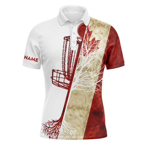 Maxcorners Mens disc golf polo shirt custom name Canadian flag disc golf basket, personalized disc golf shirts MT0510