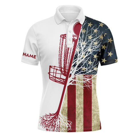 Maxcorners Mens disc golf polo shirt custom vintage American flag disc golf basket, personalized disc golf shirts MT0510