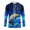 Maxcorners Personalized Chinook salmon Blue Long Sleeve Performance Fishing Shirts, compass tournament Shirts LM0201