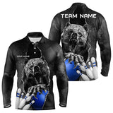 Maxcorners Black Bear Grunge Pattern Custom Men And Women Bowling Polo, 1/4 Zip Shirts Bowling Team Jerseys Outfits | Blue