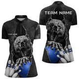 Maxcorners Black Bear Grunge Pattern Custom Men And Women Bowling Polo, 1/4 Zip Shirts Bowling Team Jerseys Outfits | Blue
