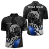 Maxcorners Black Bear Grunge Pattern Custom Men And Women Bowling Polo, 1/4 Zip Shirts Bowling Team Jerseys Outfits | Blue