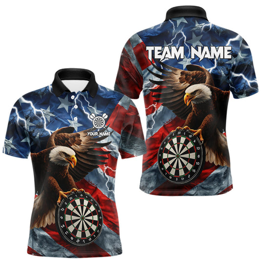 Maxcorners American Flag Eagle Lightning Thunder Dart Shirts For Men Custom Patriotic Dart Team Jerseys