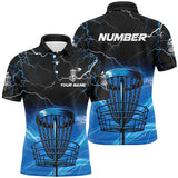 Maxcorners Blue light lightning thunder Disc golf basket Men polo shirts custom disc golf tops for mens MT0510