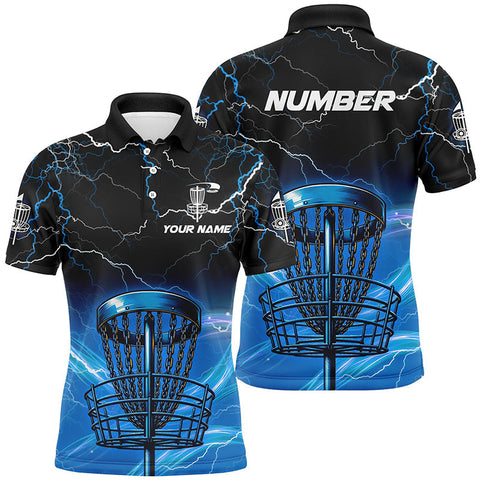 Maxcorners Blue light lightning thunder Disc golf basket Men polo shirts custom disc golf tops for mens MT0510