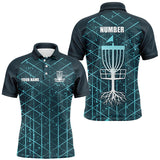 Maxcorners Blue turquoise Abstract Line Grunge Pattern Mens Disc golf polo shirts custom team disc golf clothes MT0510