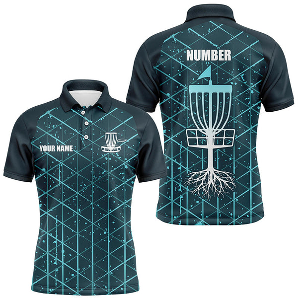 Maxcorners Blue turquoise Abstract Line Grunge Pattern Mens Disc golf polo shirts custom team disc golf clothes MT0510
