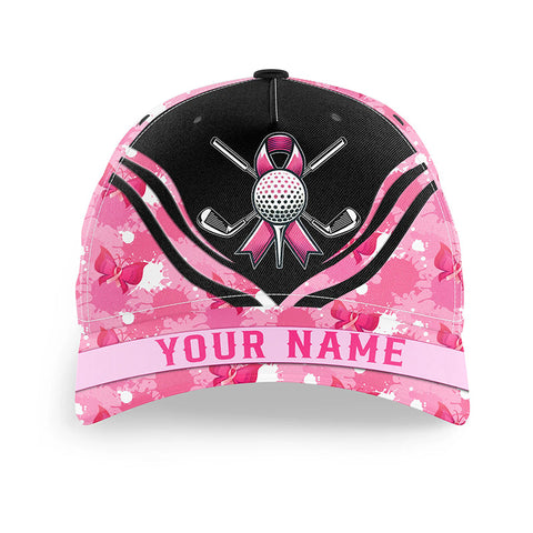 Maxcorners Pink ribbon golf ball clubs Golfer hat custom breast cancer awareness golf hats, gifts for golfers