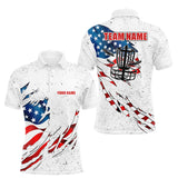 Maxcorners White Grunge American Flag Disc golf polo shirts For Men Custom patriotic Team disc golf outfits MT1810