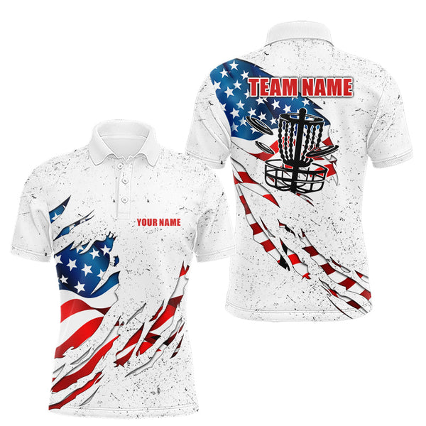 Maxcorners White Grunge American Flag Disc golf polo shirts For Men Custom patriotic Team disc golf outfits MT1810