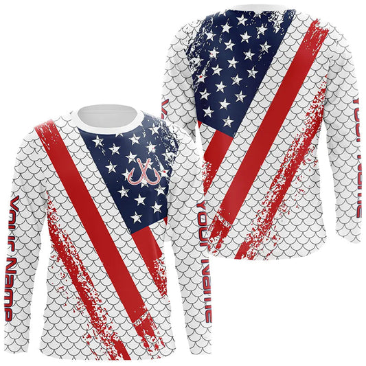 Maxcorners Red, white & blue American Flag Fishing scales pattern Custom patriotic Performance Fishing Shirts LM1812
