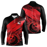 Maxcorners Black And Red Flame Bowling Shirts For Men Custom Flame Team Bowling Jerseys