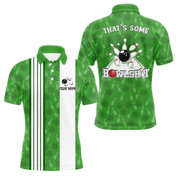 Maxcorners Custom Retro Bowling Team Shirts For Men That's some bowshit Funny Bowling Pattern Jerseys | Green