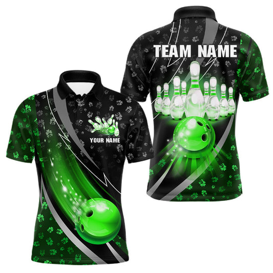Maxcorners Black and Green Shamrock pattern Bowling Shirts for Men Custom St Patrick Team Bowling jerseys LM2201