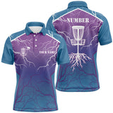 Maxcorners Blue & purple Mens Disc golf polo shirt lightning thunder custom disc golf jerseys, disc golf shirt MT0510