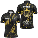 Maxcorners Black and Yellow Hexagon Pattern Mens Disc golf polo shirts custom Team disc golf jerseys MT0510