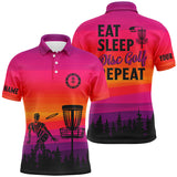 Maxcorners Gradient pattern Mens Disc golf polo shirts custom Eat sleep Disc golf repeat disc golf jerseys MT0510